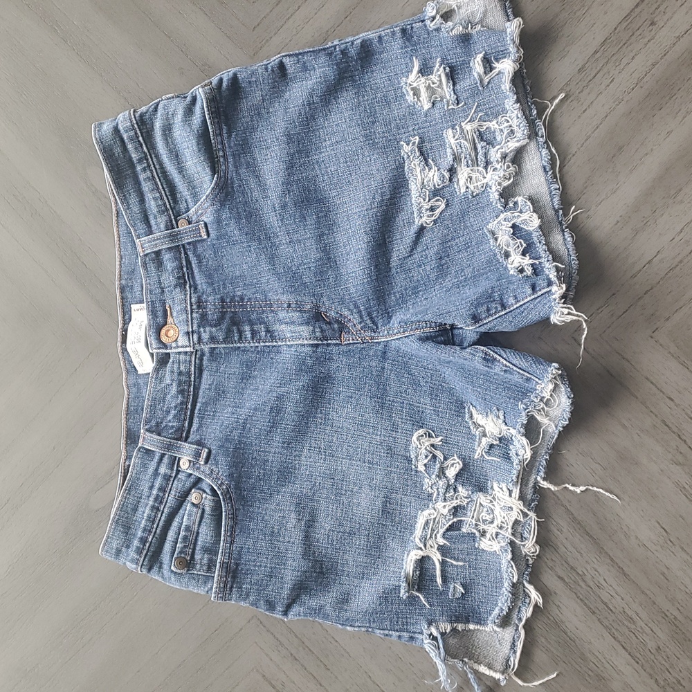 Levi's Blue Distressed Jean Shorts
